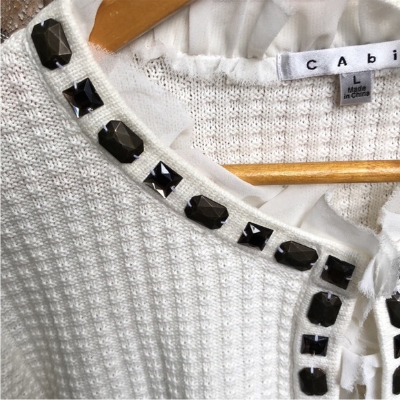 CAbi Gabriella Embellished Jeweled
Chiffon Waffle Knit Sweater Large - Picture 4 of 6